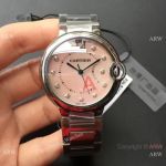 Swiss Quartz | TWF Cartier Men's 36mm Ballon Bleu Pink MOP Steel Copy Watch